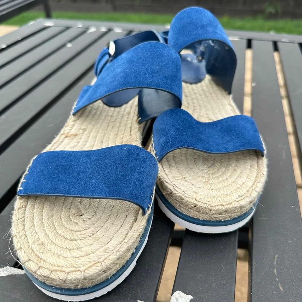 Marc Fisher LTD blue espadrilles Phoebe 2 sandals suede upper buckle size 10 EUC